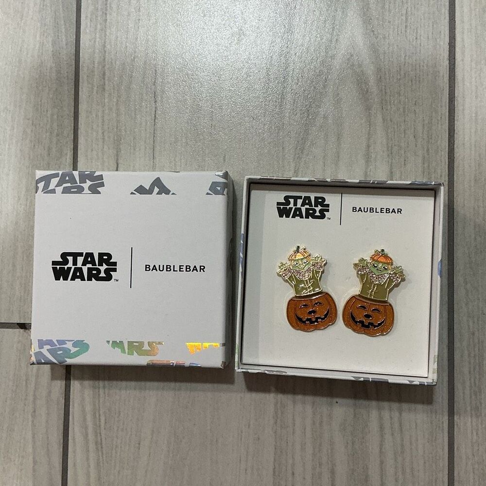 Brand New BaubleBar Star Wars Grogu in a pumpkin Halloween earrings.   Doubles a